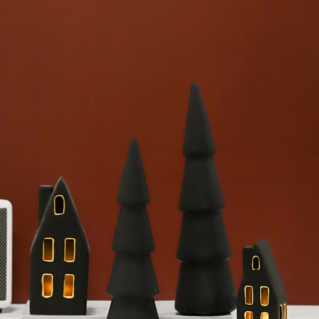 CERAMIC BLACK TREE AND HOUSE